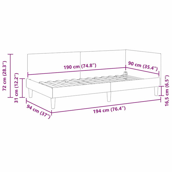vidaXL Corner Bed Frame Dark Grey 90 cm x 190 cm Fabric and Plywood