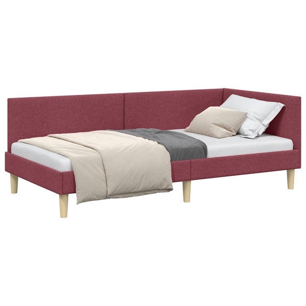 vidaXL Corner Bed Frame Wine Red 90 cm x 190 cm Fabric and Plywood