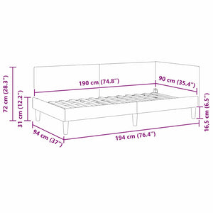 vidaXL Corner Bed Frame Wine Red 90 cm x 190 cm Fabric and Plywood