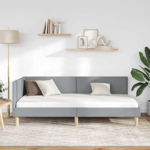 vidaXL Corner Bed Frame Light Grey 90 cm x 200 cm Fabric and Plywood