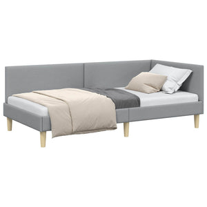 vidaXL Corner Bed Frame Light Grey 90 cm x 200 cm Fabric and Plywood
