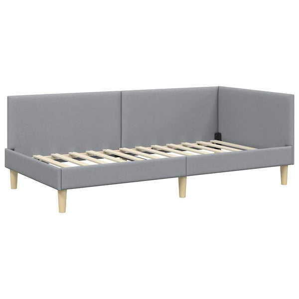 vidaXL Corner Bed Frame Light Grey 90 cm x 200 cm Fabric and Plywood