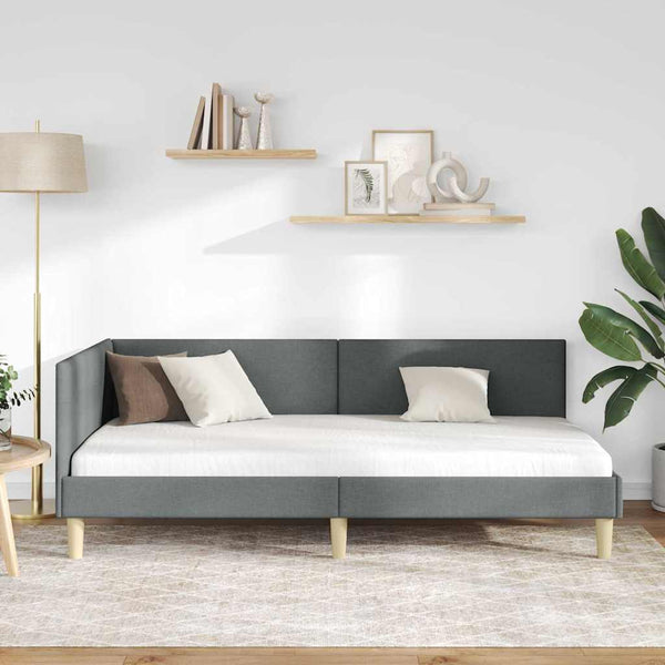 vidaXL Corner Bed Frame Dark Grey 90 cm x 200 cm Fabric and Plywood