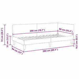 vidaXL Corner Bed Frame Dark Grey 90 cm x 200 cm Fabric and Plywood