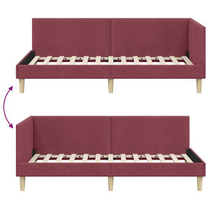 vidaXL Corner Bed Frame Wine Red 90 cm x 200 cm Fabric and Plywood