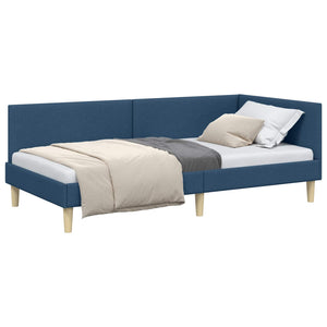 vidaXL Corner Bed Frame Blue 90 cm x 200 cm Fabric and Plywood