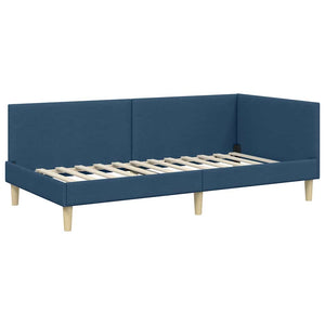 vidaXL Corner Bed Frame Blue 90 cm x 200 cm Fabric and Plywood