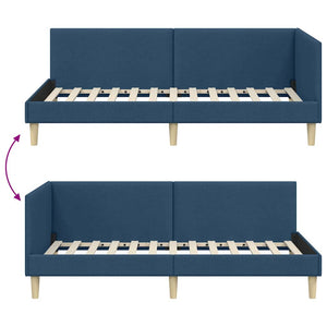vidaXL Corner Bed Frame Blue 90 cm x 200 cm Fabric and Plywood