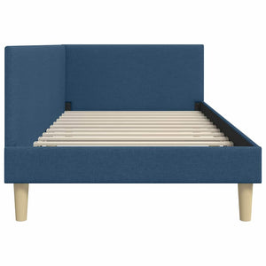 vidaXL Corner Bed Frame Blue 90 cm x 200 cm Fabric and Plywood