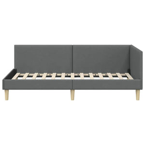 vidaXL Corner Bed Frame Dark Grey 100 cm x 200 cm Fabric and Plywood