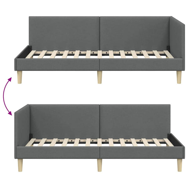 vidaXL Corner Bed Frame Dark Grey 100 cm x 200 cm Fabric and Plywood