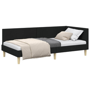 vidaXL Corner Bed Frame Black 100 cm x 200 cm Fabric and Plywood