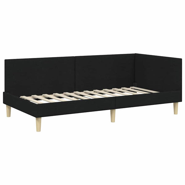 vidaXL Corner Bed Frame Black 100 cm x 200 cm Fabric and Plywood