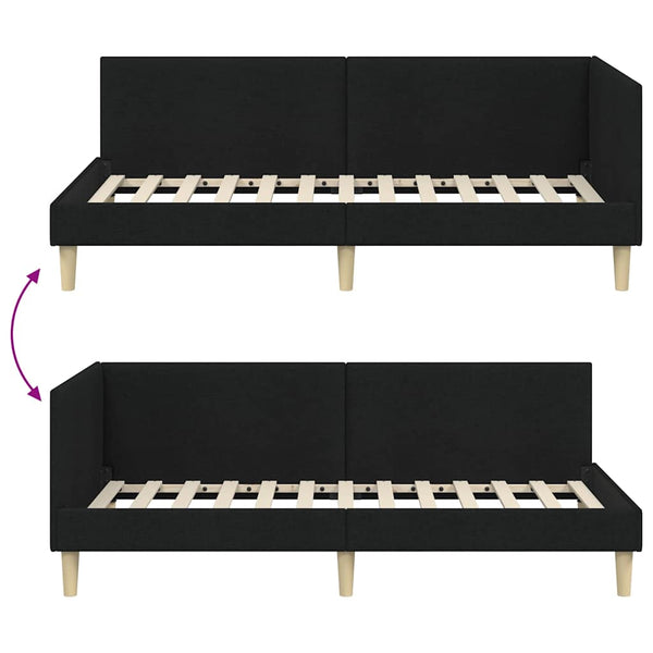 vidaXL Corner Bed Frame Black 100 cm x 200 cm Fabric and Plywood