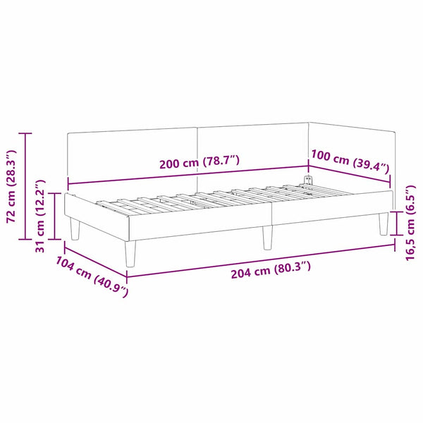 vidaXL Corner Bed Frame Black 100 cm x 200 cm Fabric and Plywood