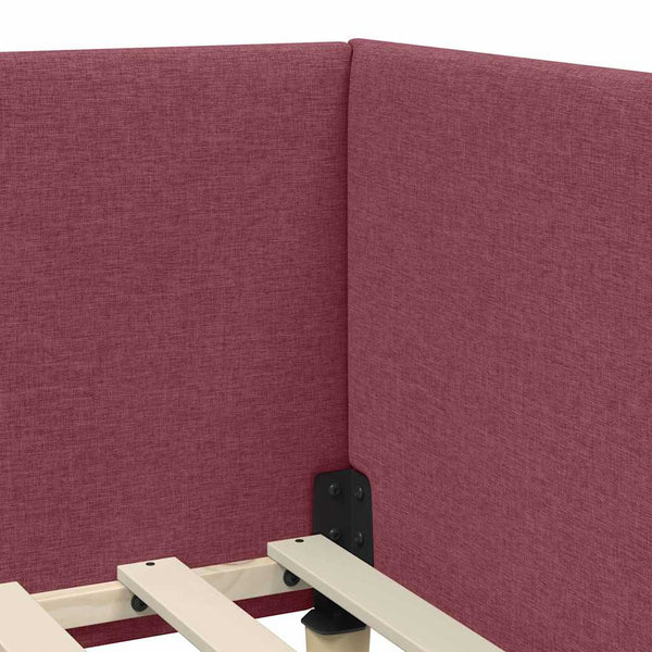 vidaXL Corner Bed Frame Wine Red 100 cm x 200 cm Fabric and Plywood