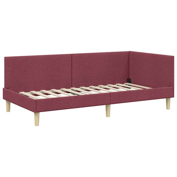 vidaXL Corner Bed Frame Wine Red 100 cm x 200 cm Fabric and Plywood
