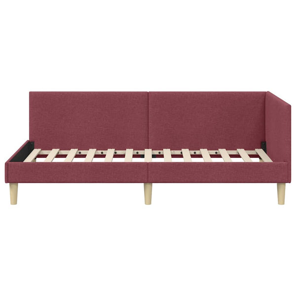 vidaXL Corner Bed Frame Wine Red 100 cm x 200 cm Fabric and Plywood
