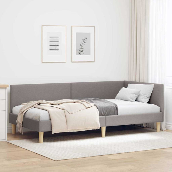 vidaXL Corner Bed Frame Taupe 100 cm x 200 cm Fabric and Plywood