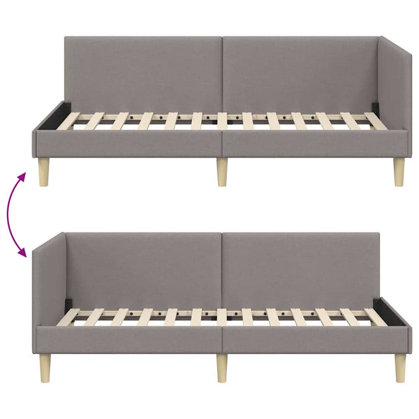 vidaXL Corner Bed Frame Taupe 100 cm x 200 cm Fabric and Plywood