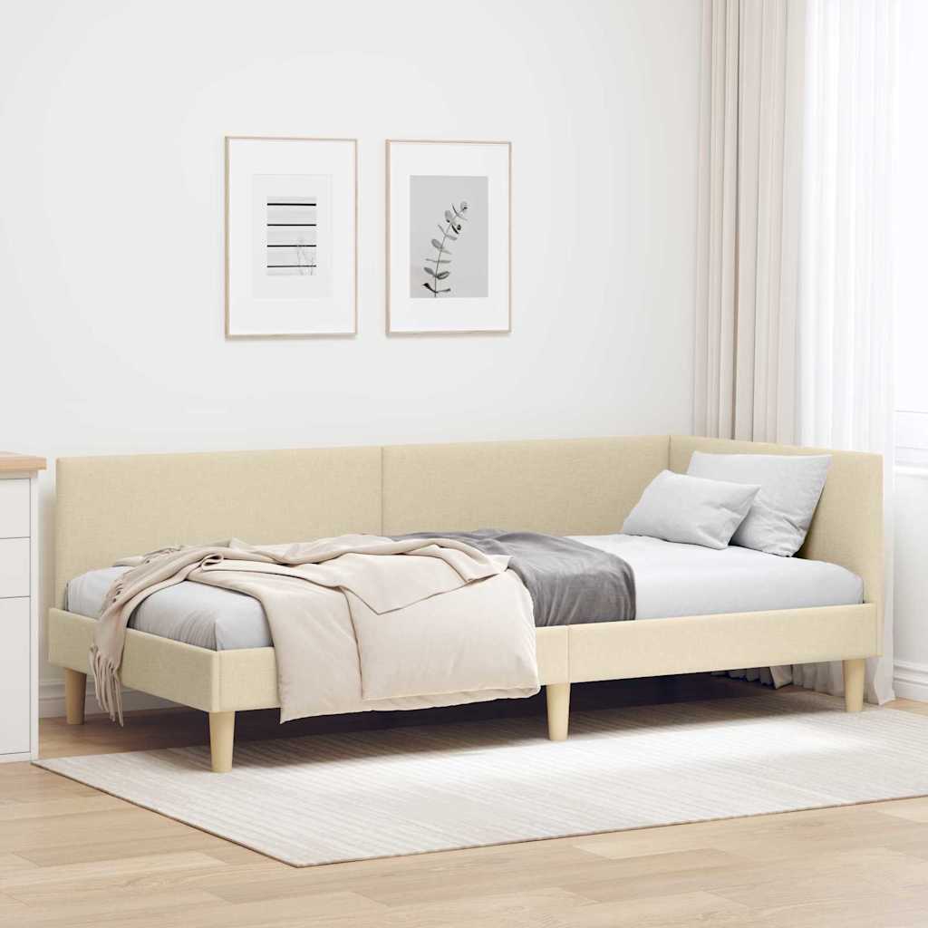 vidaXL Corner Bed Frame Cream 100 cm x 200 cm Fabric and Plywood