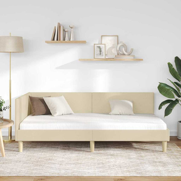 vidaXL Corner Bed Frame Cream 100 cm x 200 cm Fabric and Plywood