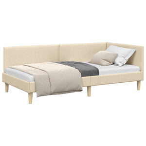 vidaXL Corner Bed Frame Cream 100 cm x 200 cm Fabric and Plywood