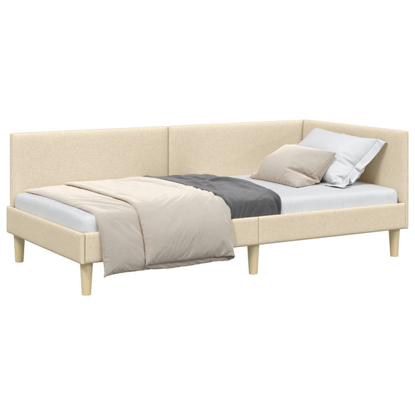 vidaXL Corner Bed Frame Cream 100 cm x 200 cm Fabric and Plywood