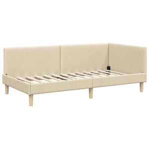 vidaXL Corner Bed Frame Cream 100 cm x 200 cm Fabric and Plywood