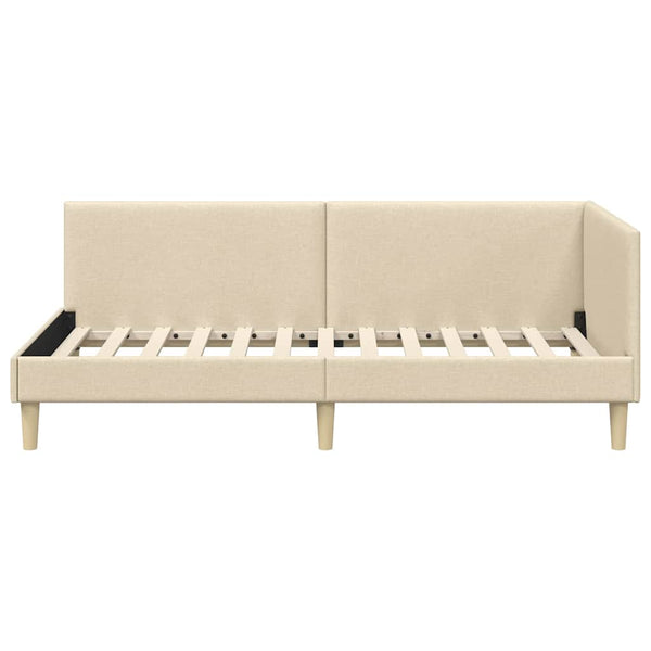 vidaXL Corner Bed Frame Cream 100 cm x 200 cm Fabric and Plywood