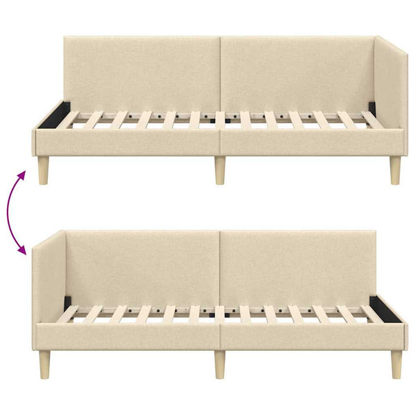 vidaXL Corner Bed Frame Cream 100 cm x 200 cm Fabric and Plywood