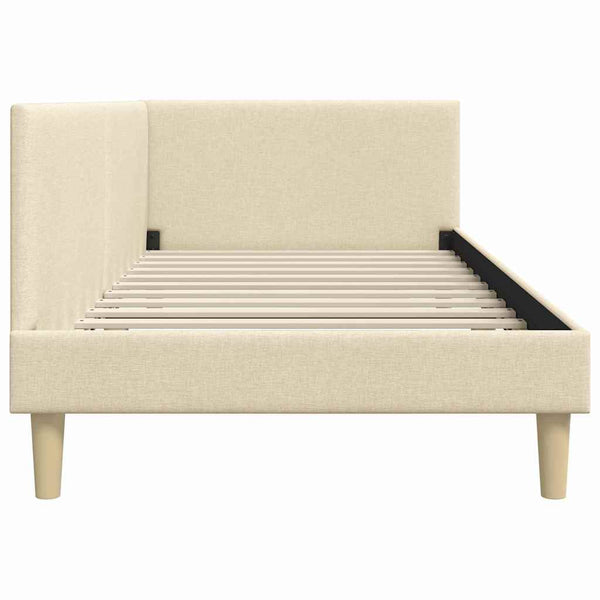 vidaXL Corner Bed Frame Cream 100 cm x 200 cm Fabric and Plywood