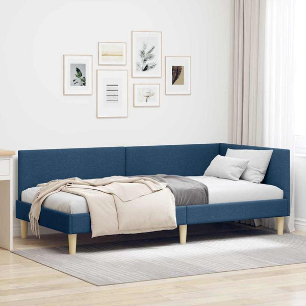 vidaXL Corner Bed Frame Blue 100 cm x 200 cm Fabric and Plywood