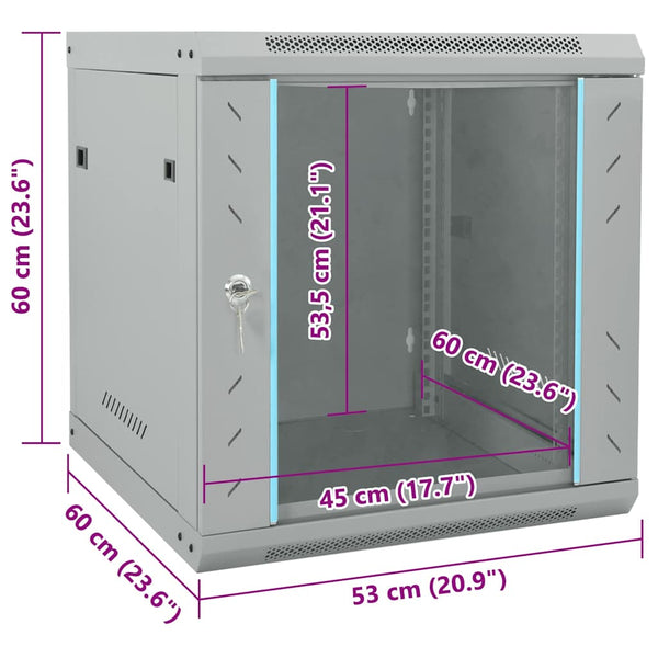 Netzwerkschrank mit Speicher Stahl Grau 60cm