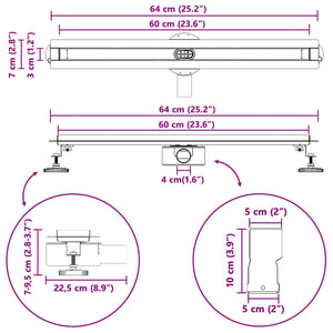 vidaXL 360° Shower Drain with Slim Model Silver 60 cm Stainless Steel 304