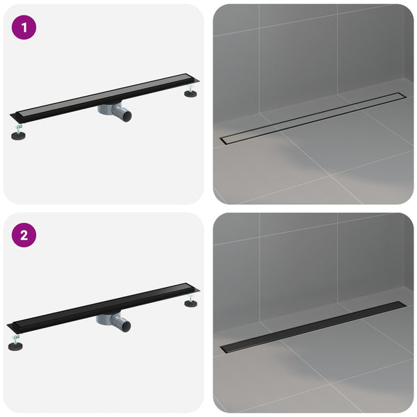 vidaXL 2-in-1 Shower Drain with 360° Siphon Black 90 cm 304 Stainless Steel