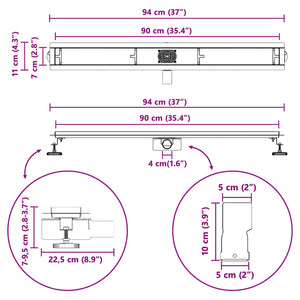 vidaXL 2-in-1 Shower Drain with 360° Siphon Black 90 cm 304 Stainless Steel