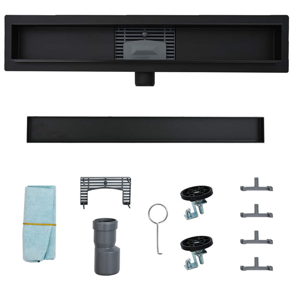 vidaXL 2-in-1 Shower Drain Black 100 cm Stainless Steel 304