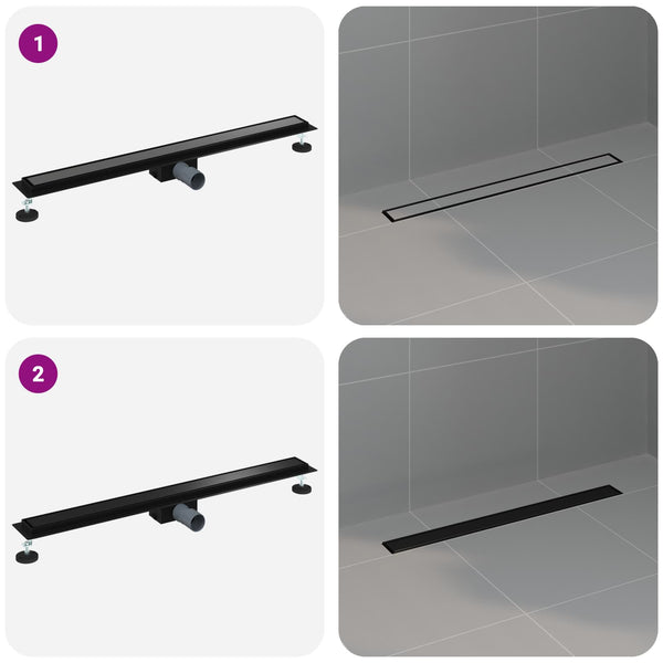 vidaXL 2-in-1 Shower Drain Black 100 cm Stainless Steel 304