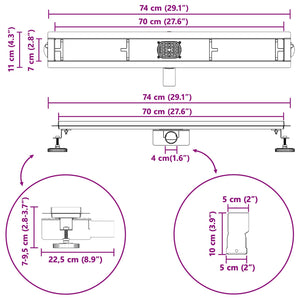 vidaXL 2-in-1 Shower Drain with 360° Siphon Silver 70 cm 304 Stainless Steel
