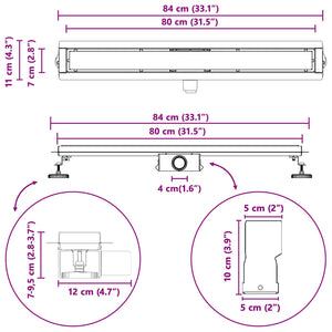 vidaXL 2-in-1 Shower Drain Silver 80 cm Stainless Steel 304