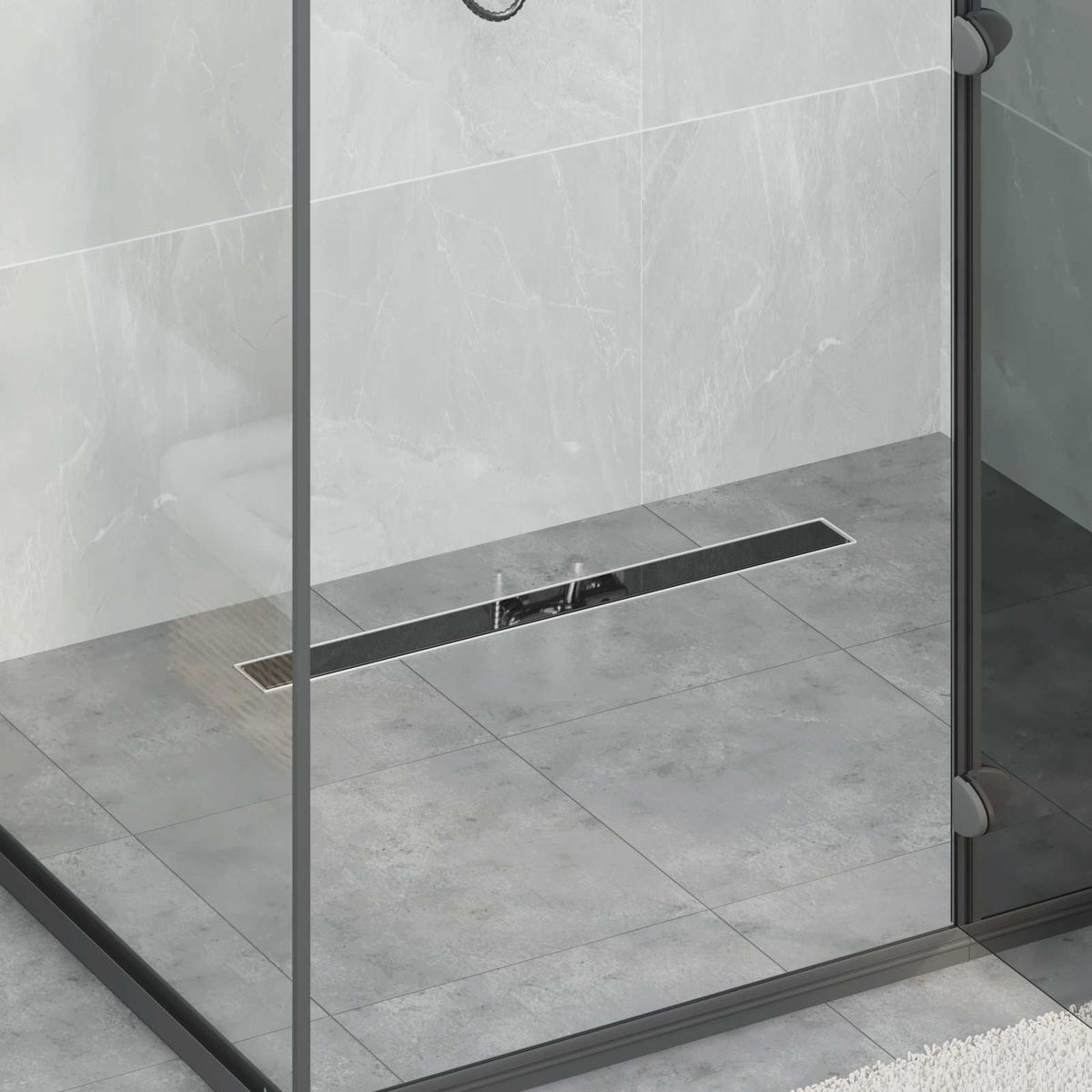 vidaXL Shower Drain with Glass Cover Black 70 cm 304 Stainless Steel