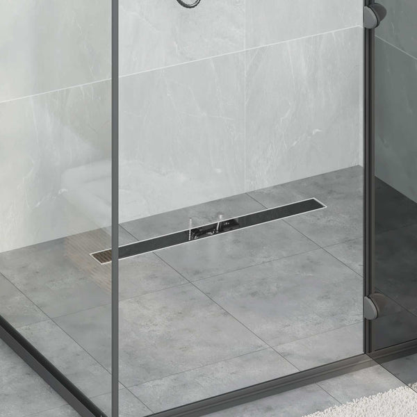 vidaXL Shower Drain with Glass Cover Black 70 cm 304 Stainless Steel