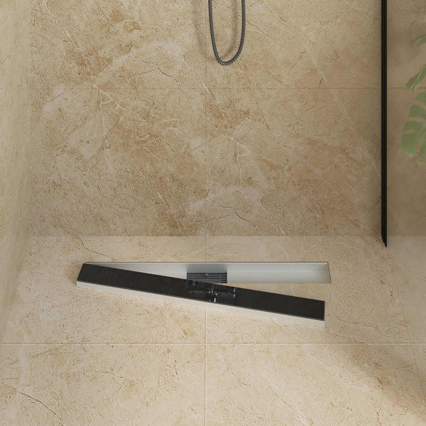 vidaXL Shower Drain with Glass Cover Black 70 cm 304 Stainless Steel