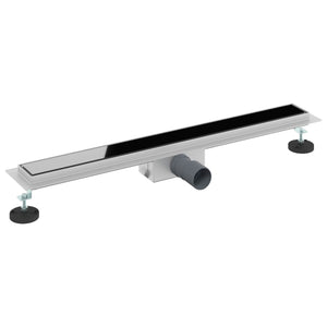 vidaXL Shower Drain with Glass Cover Black 70 cm 304 Stainless Steel