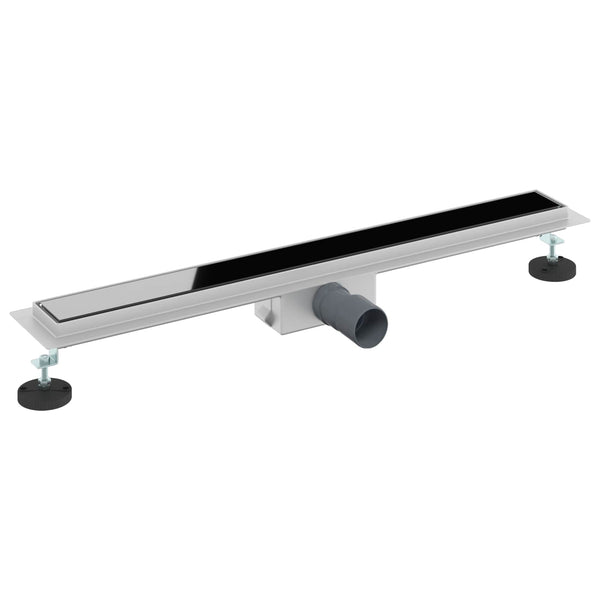 vidaXL Shower Drain with Glass Cover Black 70 cm 304 Stainless Steel