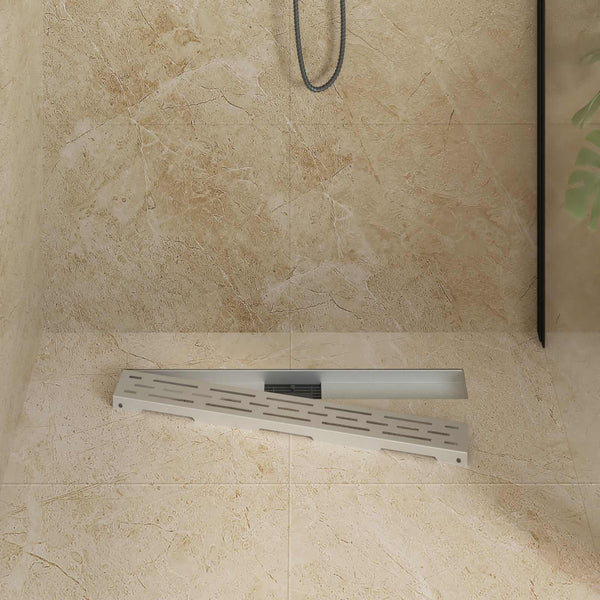 vidaXL Shower Drain with Line Design Silver 70 cm 304 Stainless Steel