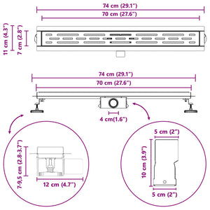 vidaXL Shower Drain with Line Design Silver 70 cm 304 Stainless Steel