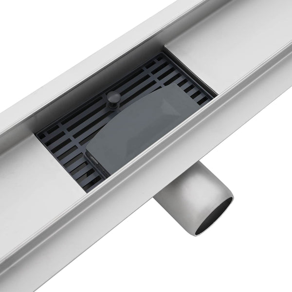 vidaXL Shower Drain with Glass Cover Black 50 cm 304 Stainless Steel