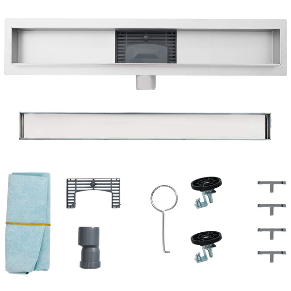 vidaXL Shower Drain with Glass Cover Black 50 cm 304 Stainless Steel